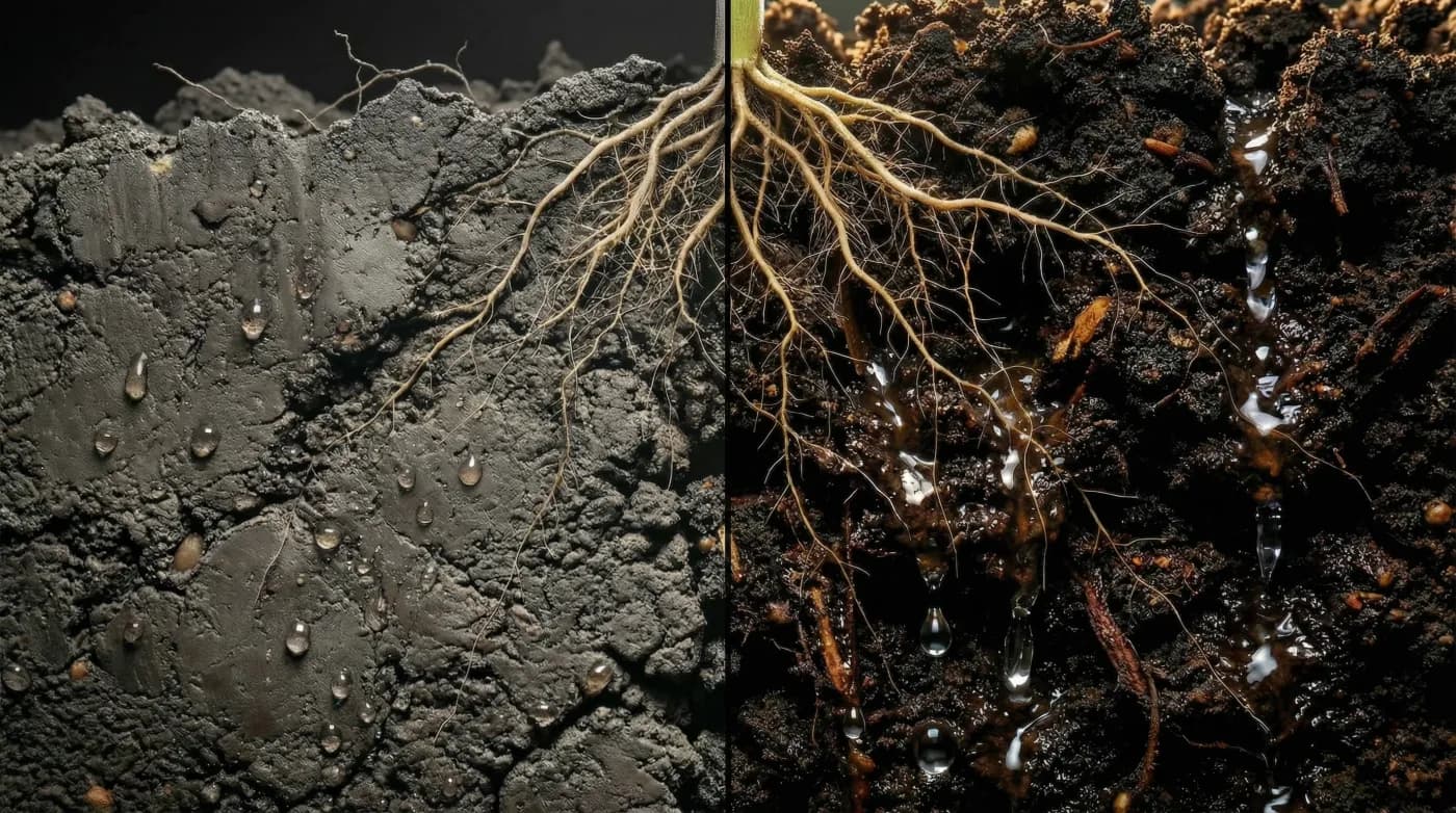 Before and after soil biology comparison showing impact of biological fertilizers